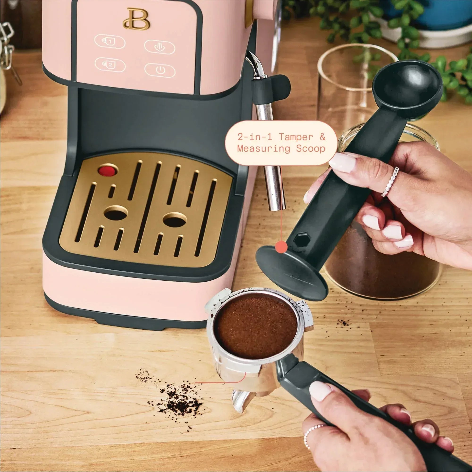 Beautiful Slim Espresso Machine with 20-Bar Pressure, White Icing by Drew Barrymore