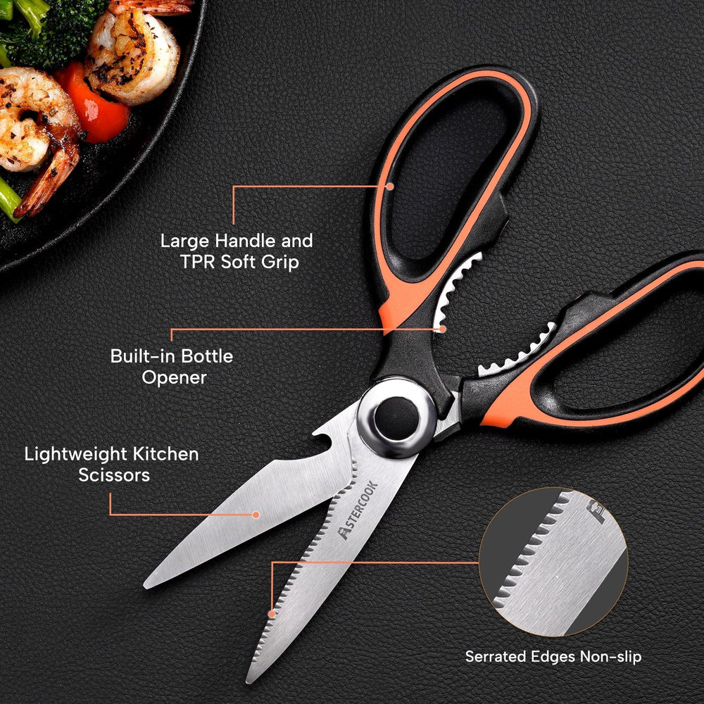 Astercook 2 Pcs Kitchen Scissors, Heavy Duty Shears with Serrated Blade, Ergonomic Handle Food Scissor for Poultry, Herbs, Vegetables Dishwasher Safe - USA MEGA SHOP