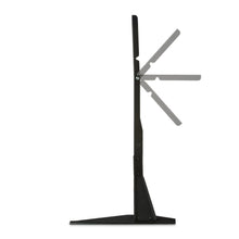 Tabletop TV stand side view with black base foot and mounting rail