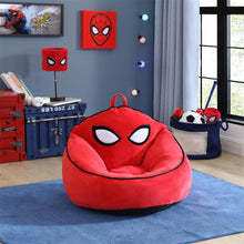 Red Spider-themed bean bag chair with black-outlined face and loop handle