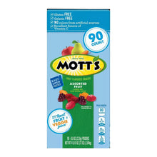 Assorted fruit snack box, 90 count, Mott's branding with fruit pouch graphics