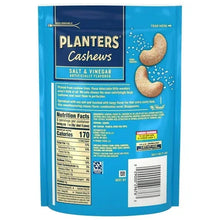 Back of PLANTERS salt & vinegar cashew snack bag with nutrition and barcode