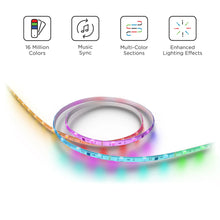 Multicolor LED light strip glowing in segments with control feature icons