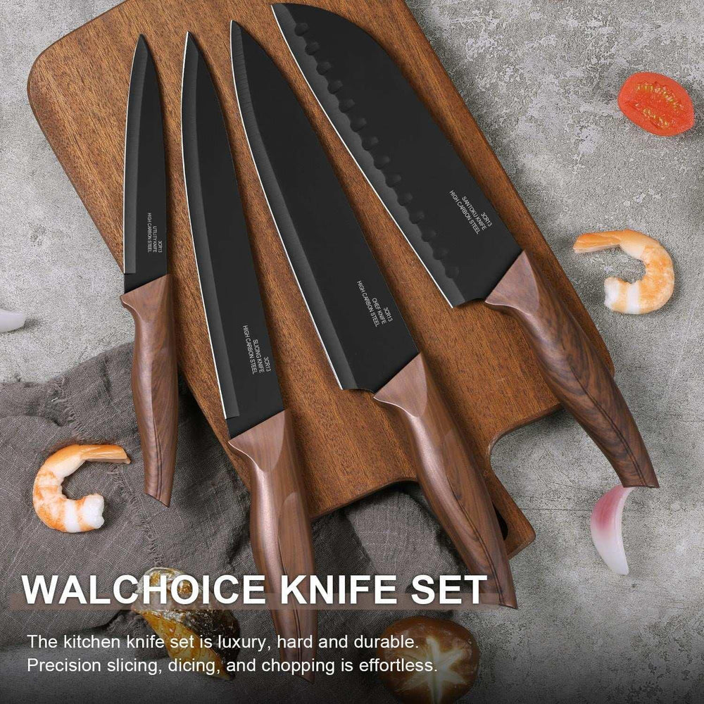 Walchoice 15 Pieces Knife Set with Block, High Carbon Stainless Steel Kitchen Knife Set with Sharpener, Rust Resistant & Dishwasher Safe - USA MEGA SHOP