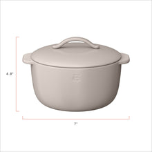 Porcini taupe covered stoneware casserole dish with domed lid and side handles