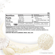 Raffaello nutrition facts panel on the back of the candy package