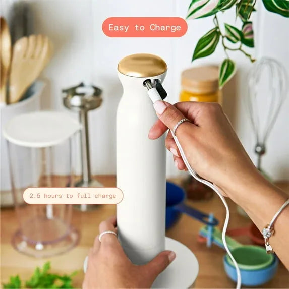 Beautiful Cordless Immersion Blender with Chopper, Whisk & Measuring Cup, White Icing by Drew Barrymore - USA MEGA SHOP