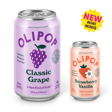 Olipop mini soda cans: Classic Grape and Strawberry Vanilla