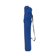 Blue fabric carry bag for folding camping chair with shoulder strap and handle