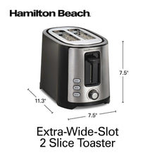 Hamilton Beach 2-slice toaster with shown height and width dimensions