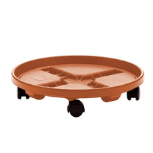 Terracotta plant caddy round tray with caster wheels and molded reservoir