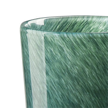 Green mottled glass vase rim and neck with white swirled glass band