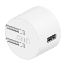 White USB wall charger showing front face and USB-A output port