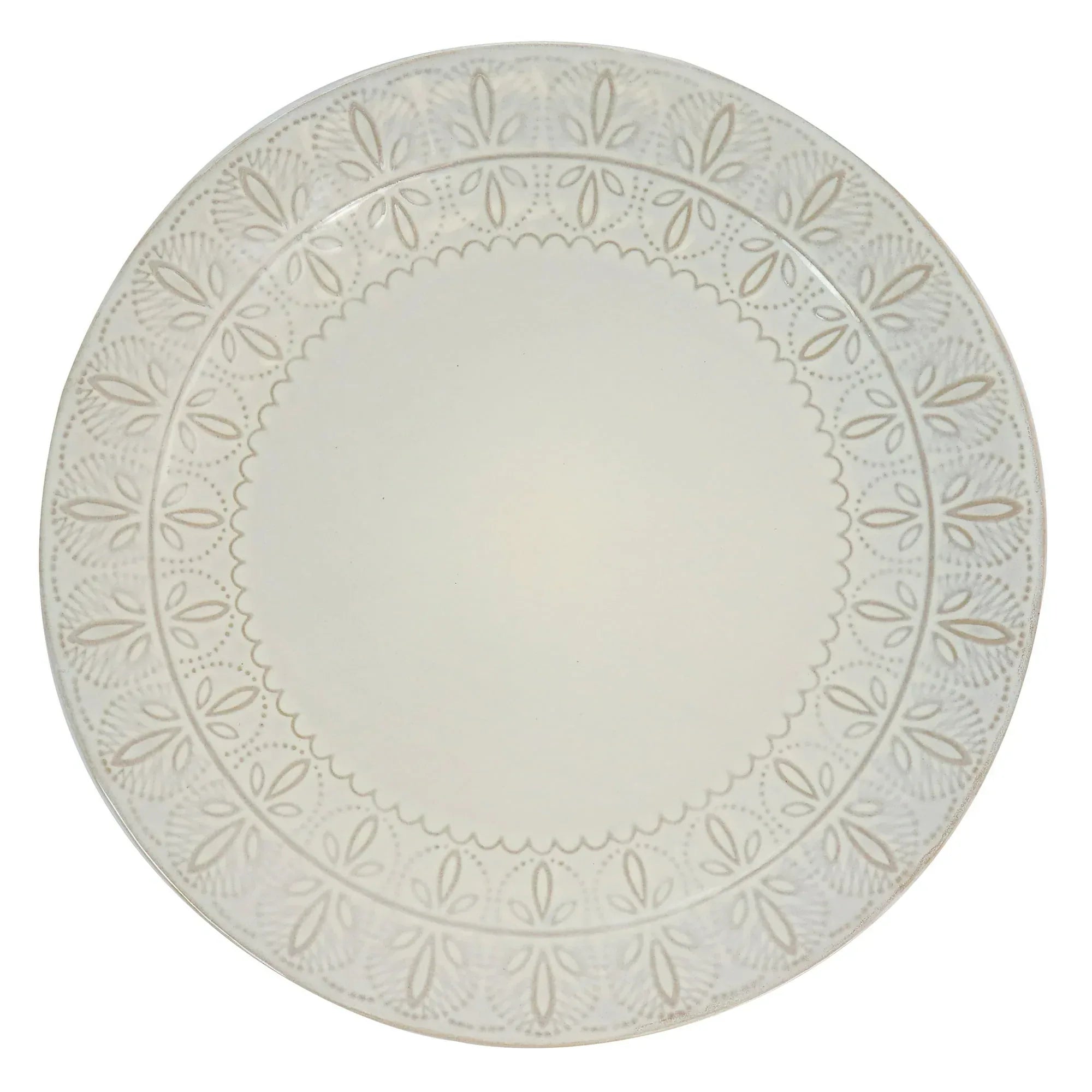 Elama White Lace 16 Piece Luxurious Stoneware Dinnerware with Complete Setting for 4