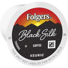 Keurig coffee pod, Folgers Black Silk Roast Master label, QR code and seal
