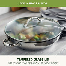Electric skillet with tempered glass lid and stainless steel side handles
