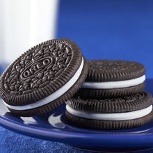 Oreo chocolate sandwich cookies stack with cream filling