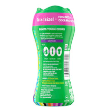Gain scent booster bottle with label text panel, green and purple
