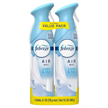 Febreze Air Mist value pack: two bottles, Linen & Sky scent, blue nozzles