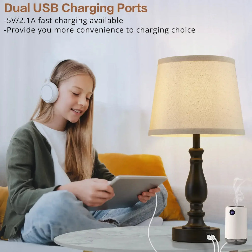NATYSWAN Lamps for Bedrooms Set of 2, Brushed Nickel Bedside Lamps with USB Ports, 3 Way Dimmable Nightstand Lamps , Touch Table Lamp for Living Room Bedroom Office, Bulbs Included - USA MEGA SHOP