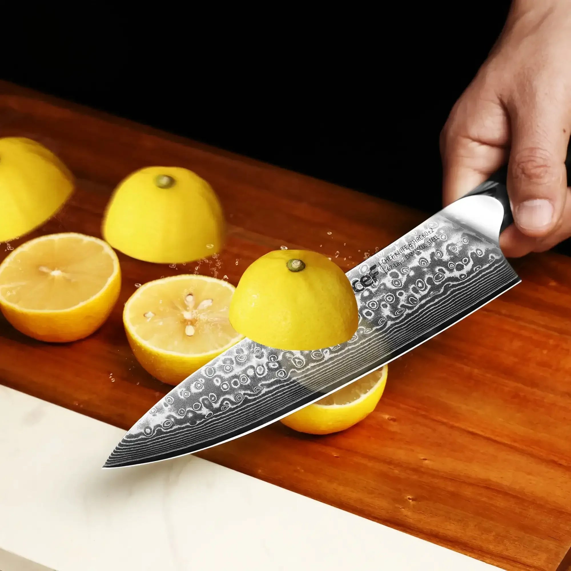 Hecef 8-Inch Chef Knife, Japanese Damascus Steel Blade with Resin Handle - USA MEGA SHOP