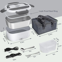 White heated lunch box with leak-proof seal ring, zipper bag, utensils and power cord