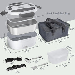Electric Lunch Box Food Heater, AOKIWO 80W Electric Heating Lunch Boxes for Car/Men/Adults/Home/Work, 1.5L Removable 304 Stainless Steel Container, 110V/12V/24V, with Fork & Spoon