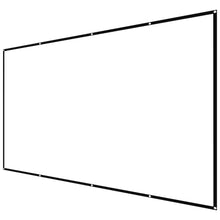Wall-mounted projector screen with matte white display area and black frame corners