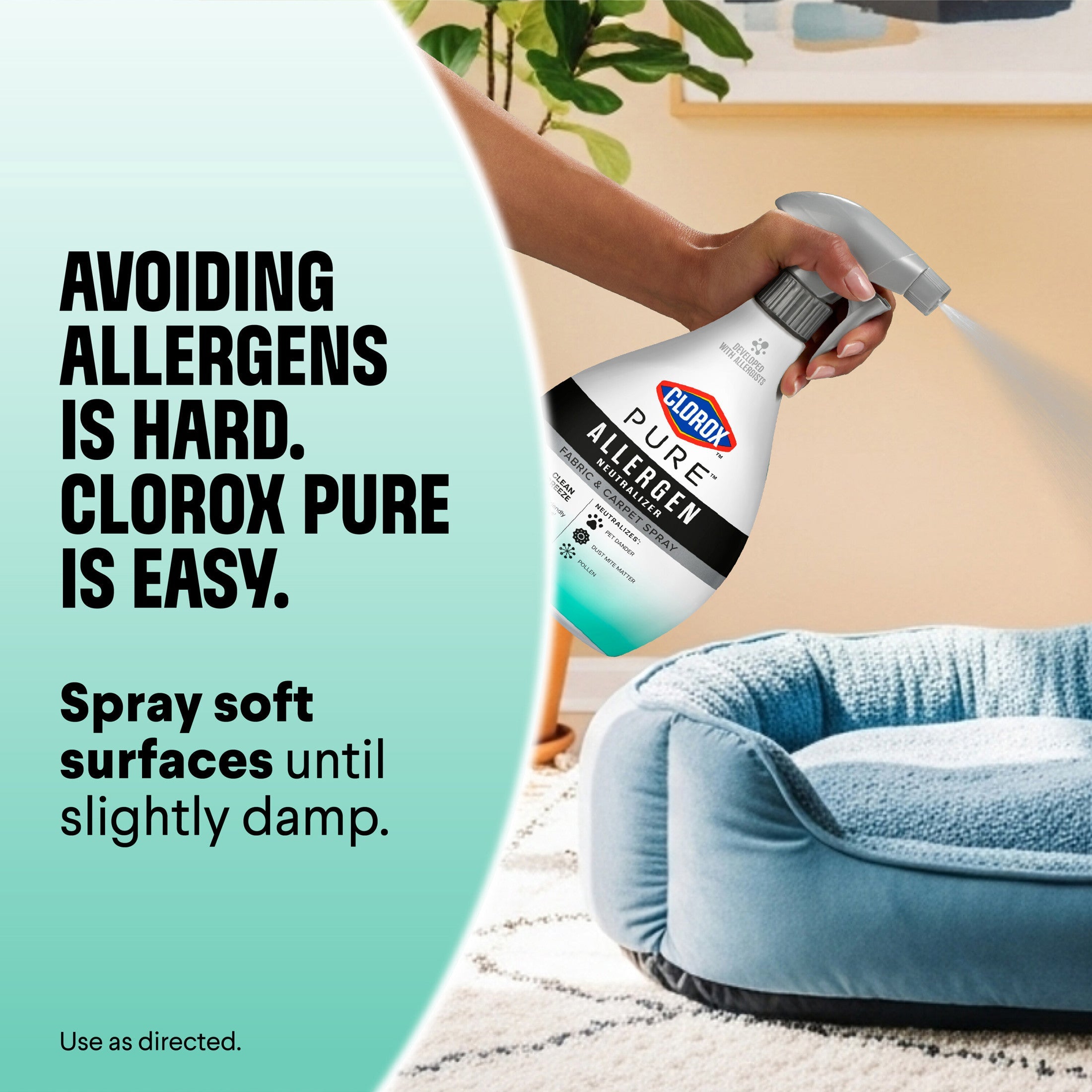 Clorox PURE Allergen Neutralizer Fabric and Carpet Spray, Clean Breeze, 26 fl. oz. Spray Bottle