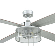 Pewter ceiling fan with light and four light-gray blades