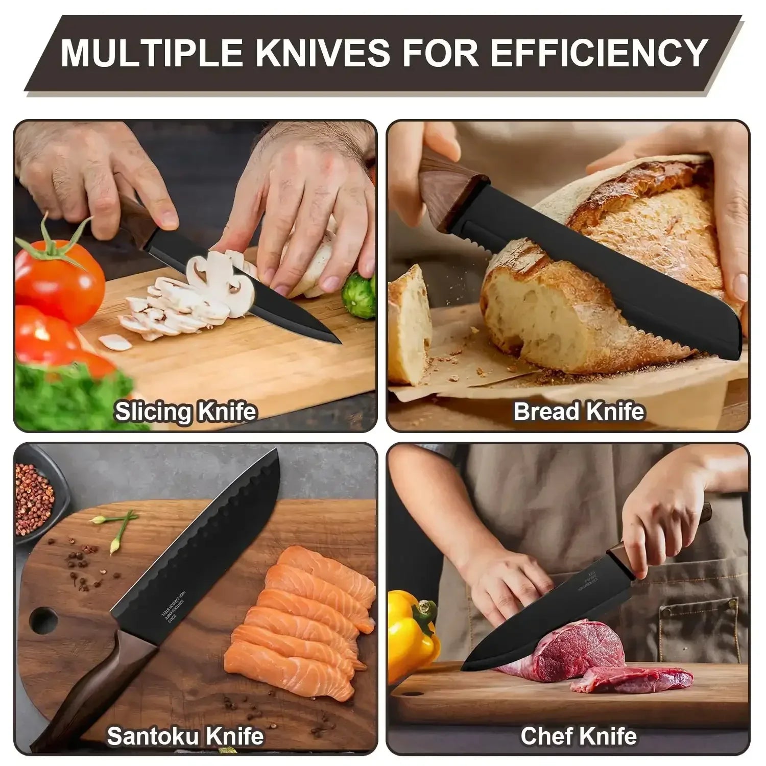 Walchoice 15 Pieces Knife Set with Block, High Carbon Stainless Steel Kitchen Knife Set with Sharpener, Rust Resistant & Dishwasher Safe - USA MEGA SHOP