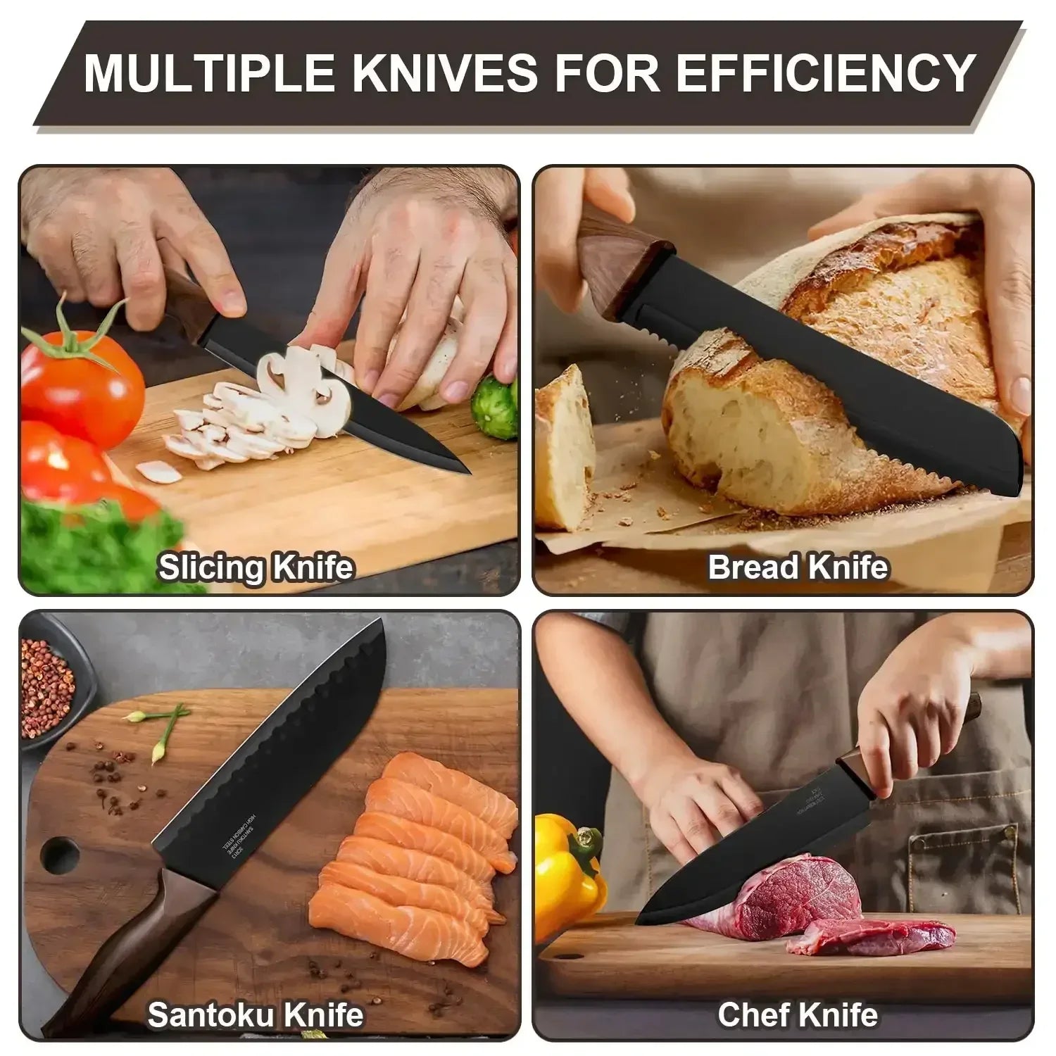 Walchoice 15 Pieces Knife Set with Block, High Carbon Stainless Steel Kitchen Knife Set with Sharpener, Rust Resistant & Dishwasher Safe