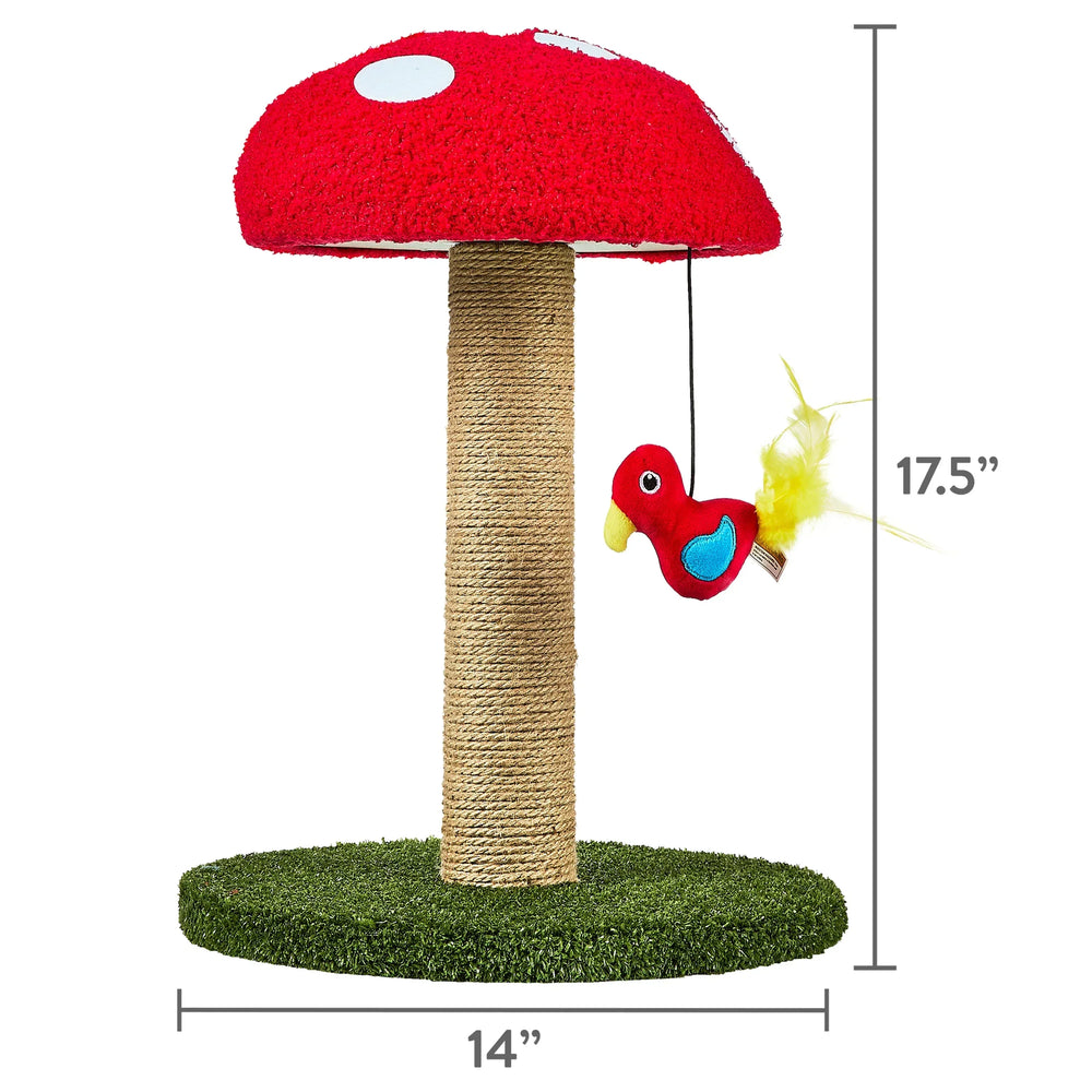 Vibrant Life Deluxe Jute Mushroom Cat Scratching Post with Dangling Bird Toy, Multicolor - USA MEGA SHOP