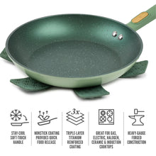 Green 10 in nonstick fry pan with stay-cool handle and rivets