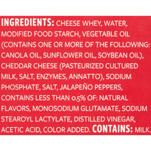 Nacho cheese sauce ingredients: cheese, water, starch, vegetable oil, jalapeno peppers