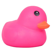 Pink jumbo squishy duck toy with black eye and orange beak, smooth rounded.