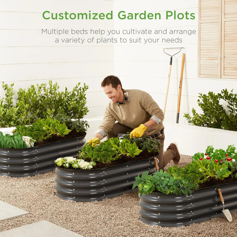 Best Choice Products 4x2x1ft Outdoor Raised Metal Oval Garden Bed, Planter Box for Vegetables, Flowers - Charcoal - USA MEGA SHOP