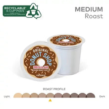 Regular medium roast K-Cup pods with lid and roast profile graphic