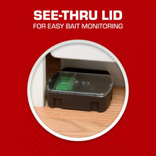 Bait station with clear see-through lid showing green bait block
