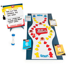 Family trivia game board with “Start” space and colorful challenge cards