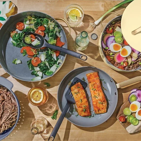Beautiful 12-Piece Ceramic Nonstick Cookware Set, Pots and Pans with Strainer Lids, Buttercream by Drew Barrymore - USA MEGA SHOP