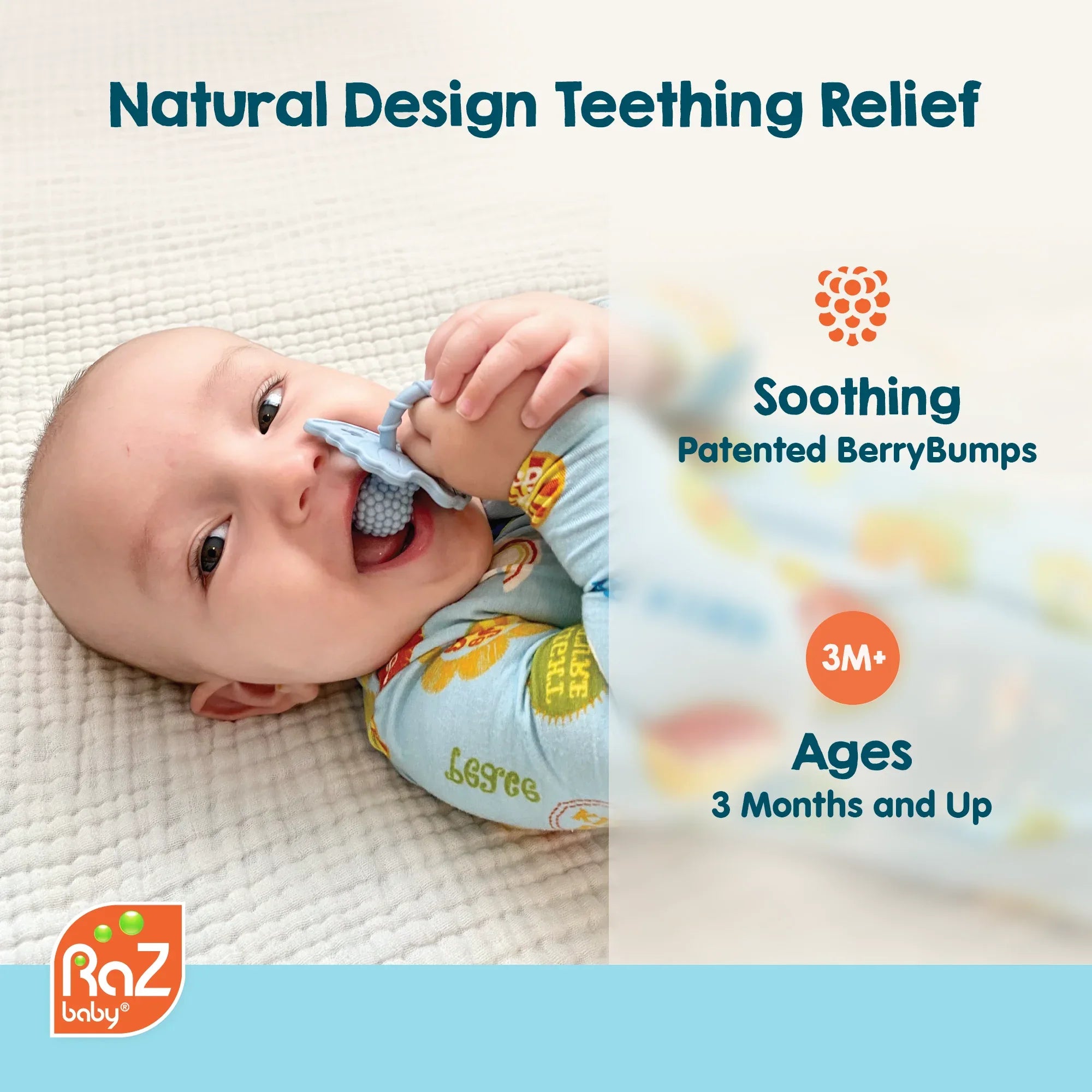 RaZbaby RaZberry Silicone Teether Toy / Multi-Texture Design / Hands Free Design / for Baby 3m+ / Pacifier Style Teether - USA MEGA SHOP