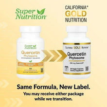 Two quercetin phytosome supplement bottles side-by-side with gold-striped labels