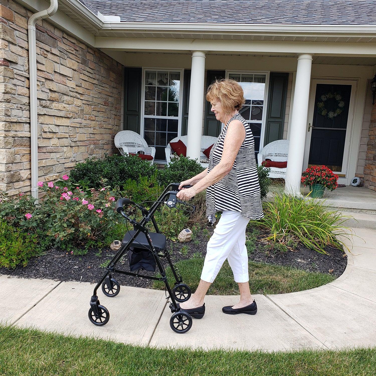 Equate Rolling Walker for Seniors, Rollator with Seat and Wheels, Black, 350 lb Capacity
