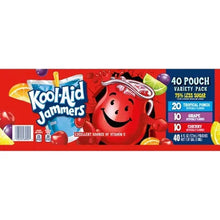 Juice pouch variety pack box end panel showing 40 pouches and flavor names