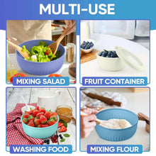 Plastic mixing bowl set with lids used for mixing, washing, and food storage