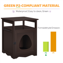 Espresso wooden cat litter box end table with side door and arched front opening