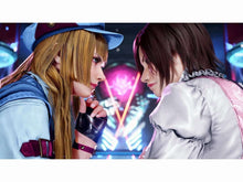 Tekken 8 game artwork: two characters facing off in neon arcade scene