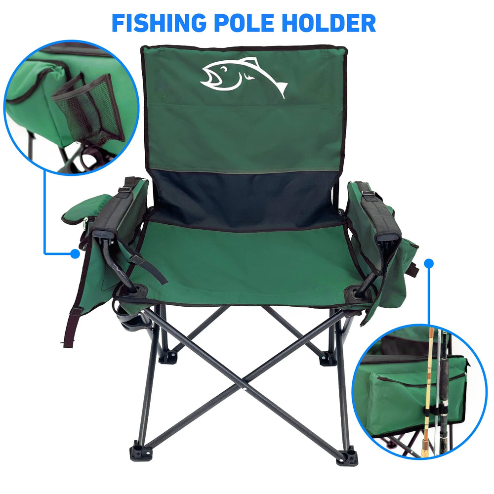 Fishing Chair with Rod Holder Built In Cooler Hands Free Fishing Pole Holder - Storage Pouch Storage Bag for Fishing Accessories Full Size Portable & Folding Ruler for Measuring Fish - USA MEGA SHOP