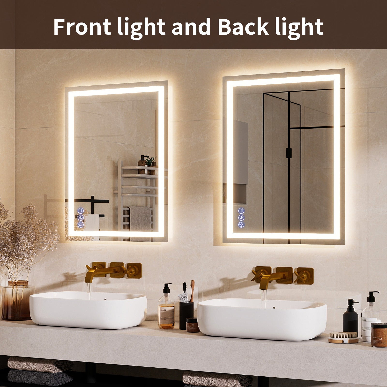 Easy4Home 24"x32" LED Bathroom Mirror Wall Mounted Anti-Fog Vanity Mirror with Adjustable Lights, White